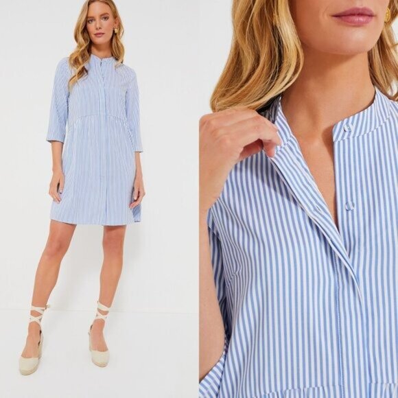 Tuckernuck NEW Blue Stripe Button Down 3/4 Sleeve Royal Shirt Dress Size XS - Picture 3 of 11